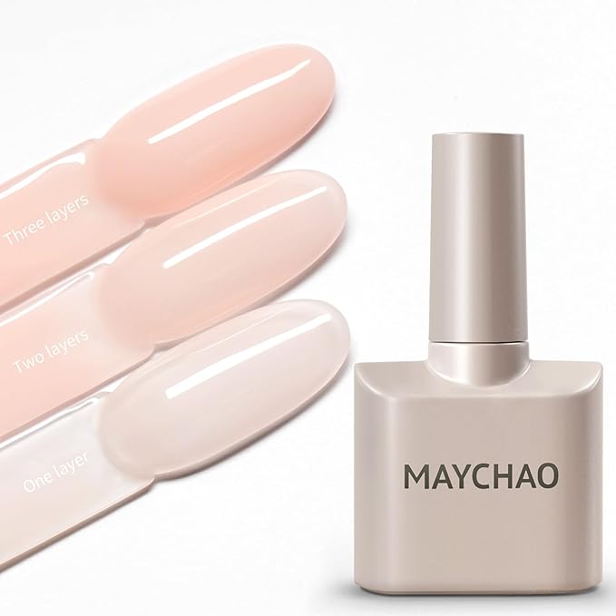 MAYCHAO 15ML Jelly Nude Gel Nail Polish 1Pc Transparent Cream Apricot Gel Polish Soak Off UV LED Translucent Nail Varnish Neutral Color for Nail Art Starter Manicure Salon DIY at Home, 0.5 OZ