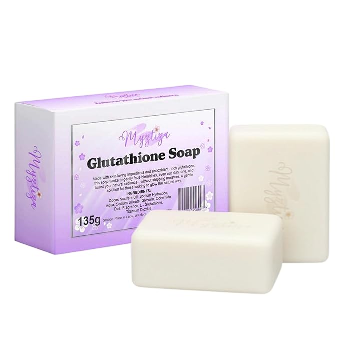 Myztiza Glutathione Bar Soap for Face & Body – Antioxidant Cleanser with Coconut Oil, Glycerin, Cocamide DEA & L-Glutathione – Gentle Hydrating Soap for Smooth, Clear, Radiant Skin – 2 Pack 135g Each