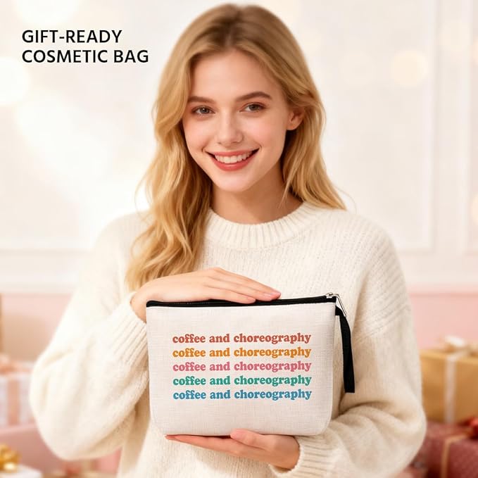 Jztco Dancer Gifts Coffee Lover Gifts Cosmetic Bag Dance Stuff Makeup Bag Cheerleader Gifts for Girls Women Dance Lover Coffee Themed Gifts Dance Teacher Gift Dance Moms Merch Cheer Gift Travel Bag