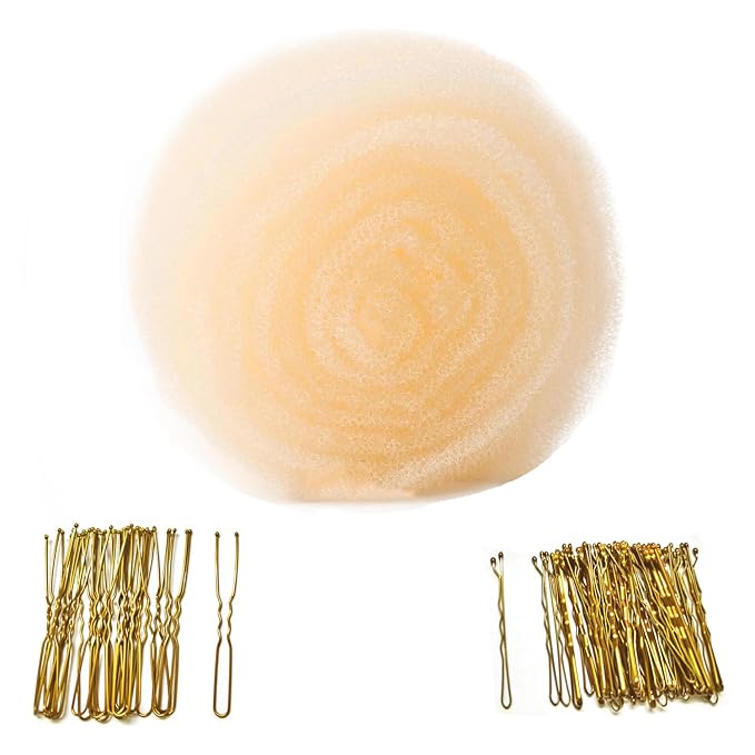 Blonde Hair Sponge for Updo - Hair Donuts for Updos（50 Bobby Pins+20 U-Clips）Volume Hair Bumps Tool，Hair Padding for Updos