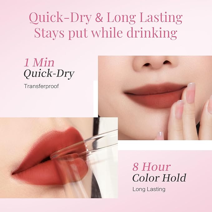 CARSLAN Stay Locked Lip Tint, Quick-Dry Long Lasting Transfer Proof Matte Lip Stain, Moisturizing Glow-Boosting Lightweight Lipstick (05)