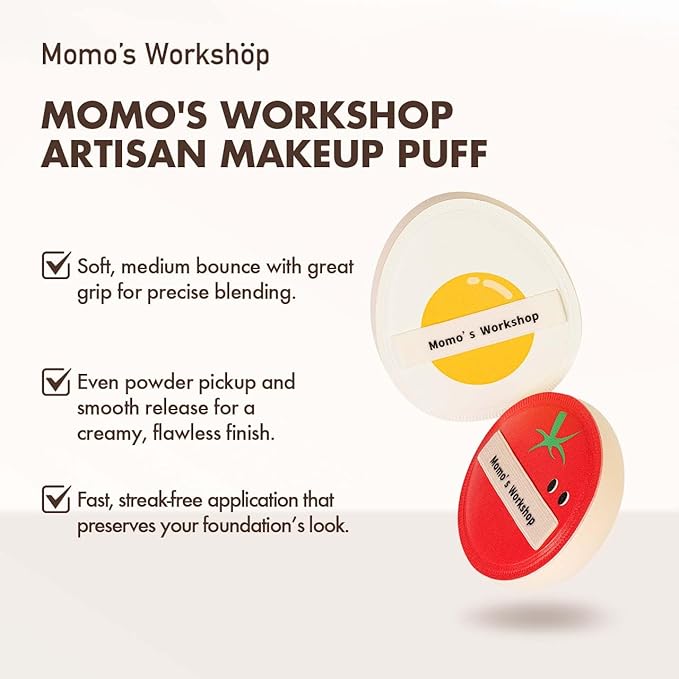 Momo's Workshop Sun Egg Makeup Sponge Puff & Tomato Makeup Sponge Set - 2PC Medium Bounce Rubycell Foundation Puffs for Creamy Finish, Quick Blending, Comfortable for All Skin Types & Storage Case