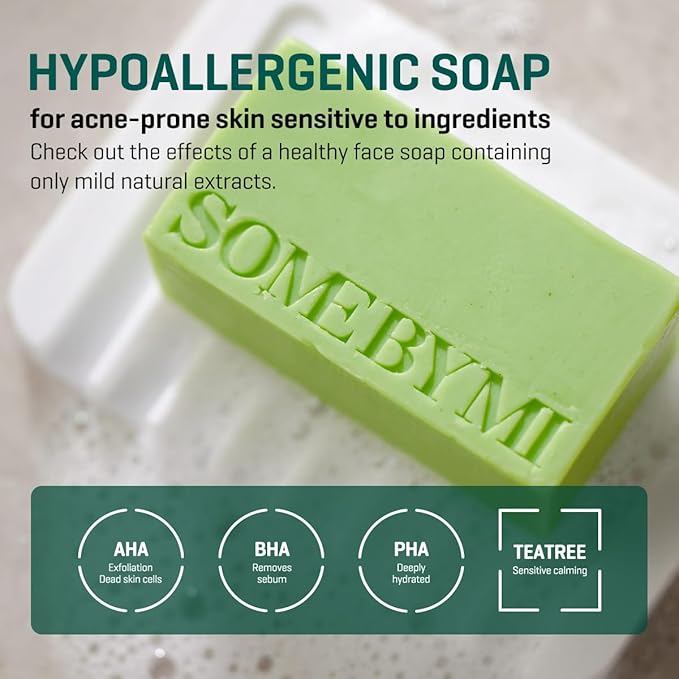 SOME BY MI AHA BHA PHA 30 Days Miracle Cleansing Bar – 3.73oz, 106g – Daily Exfoliating Tea Tree Body Soap Bar with Salicylic Acid for Back Acne – Deep Cleanses Sebum and Impurities – Korean Skin Care