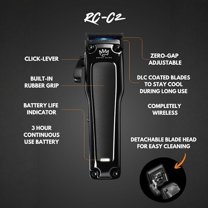 Royal Clips Hair and Beard Fade Kit 2.0 – Professional Clipper, Trimmer & Foil Shaver Bundle for Men, Complete Haircut Set for Barbers – Ideal Holiday Gift for Men, Fathers, Brothers & Barbers - Black
