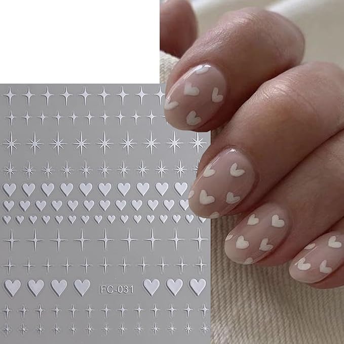 8 Sheets Heart Nail Art Stickers Red Gold Silver Black Star and Heart Nail Decals Valentines Nail Sticker Romantic Hearts Shaped Design Valentine's Stickers for Women Manicure Decoration