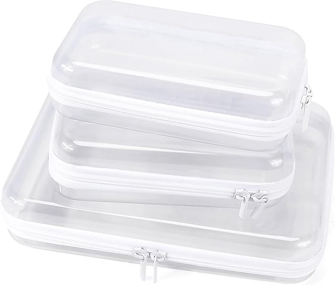 YOPCDJ Clear Hard Shell Zipper Case Clear Zipper Pouches, Travel Toiletry Bag & Waterproof Makeup Organizer, Diaper bag, Plastic Pouch for Office Home Storage, White 3 Pack, MSS
