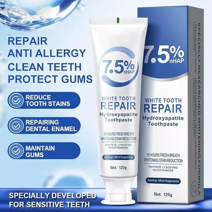 Hydroxyapatite Toothpaste for Enamel Repair & Stronger Teeth, Gentle Mint Flavor, Fresh Breath, Daily Oral Care with Hidroxiapatita
