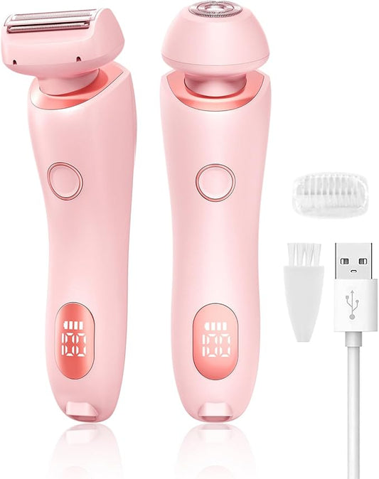 Electric Shaver for Women - Painless Lady Razor Facial Hair Remover 2-in-1 Wet and Dry Cordless Portable Bikini Trimmer for Face Armpit Legs Body - Rechargeable IPX7 Waterproof Hair Removal (Pink)