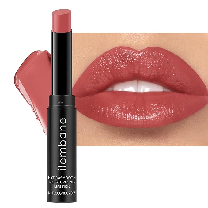 ilembane Moisture Nude Lipstick – Hydrating Lip Balm for Dry, Cracked Lips, Weightless Creamy Lip Color with Vitamin E, Hydrasmooth, Glossy Juicy Finish, Long Lasting for Women (Lustre)