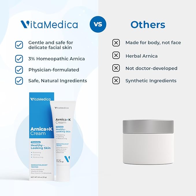 VitaMedica Arnica + Vitamin K Bruise Recovery Cream for Face & Under-Eye, Sensitive-Skin Formula, Post-Procedure Support - 2 Pack