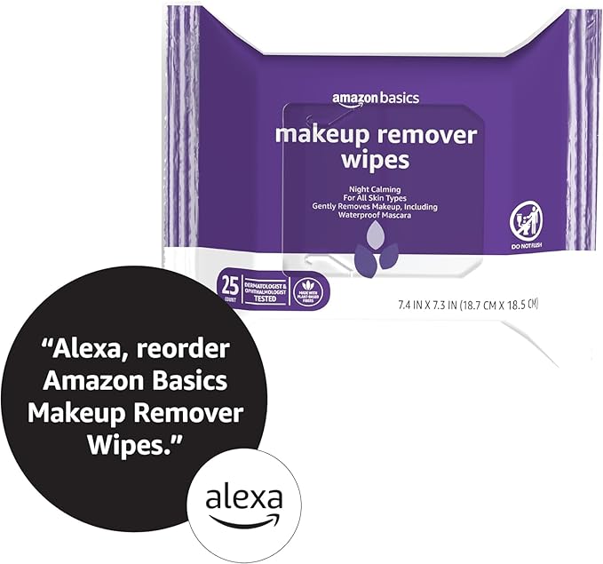 Amazon Basics Night Calming Makeup Remover Wipes, 25 wipes