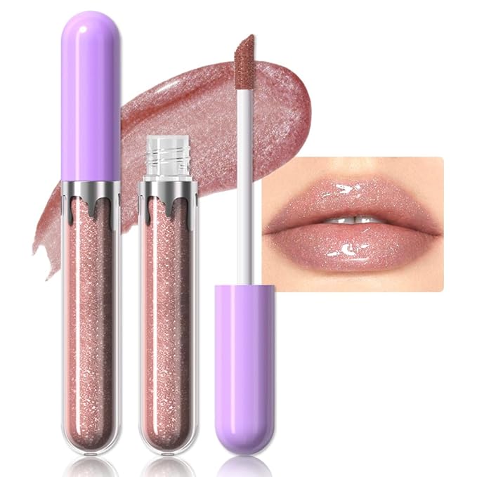 Glitter Liquid Lip Gloss,Mocha Shimmer Lipstick, Waterproof Shimmer Lip Stain Lip Glaze, High Shine Long Lasting Shiny Lip Color Makeup 03#