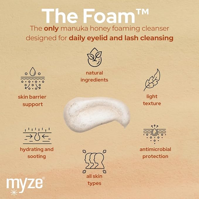 Myze The Foam™ from Eyelid & Lashes Manuka Honey Foaming Cleanser Scrub | For Effective Daily Eye Hygiene, Comfort & Relief | 1.7oz