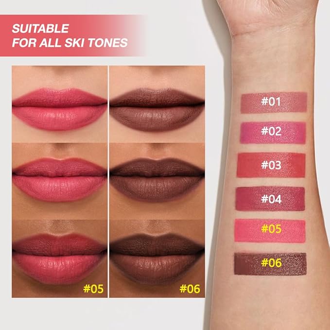 JUAAZIN 2Pcs Matte Lipstick Crayon - High Pigment Creamy Formula, Waterproof Long Lasting, Smooth Glide Application, Non-Sticklipstick, Ultra Thin Lightweight, Velvet Matte Lip Feel for Women 05#+06#