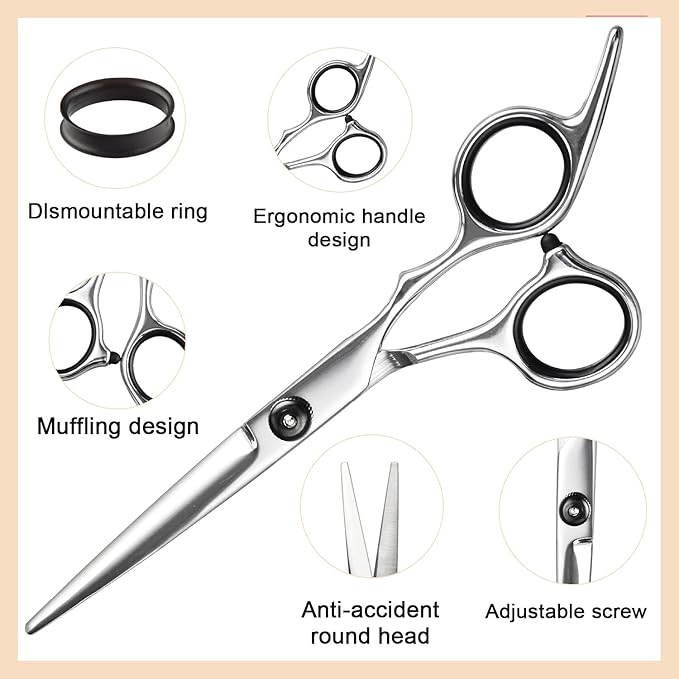 Fcysy Professional Hair Cutting Scissors Set, Barber Shears Kit, 6 Inch Stainless Steel Thinning Shears, Trimming Scissors for Men Women