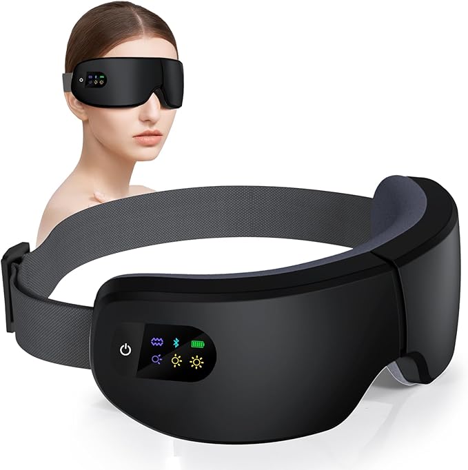 ZZR SEVEN Eye Massager with Heat, 7 Massage Modes, Eye Mask, Birthday Gifts for Women, Men, Friend, Mom and Dad, Sleep Mask for Relax, Migraine Relief, Reduce Strain, Improve Sleep, Black