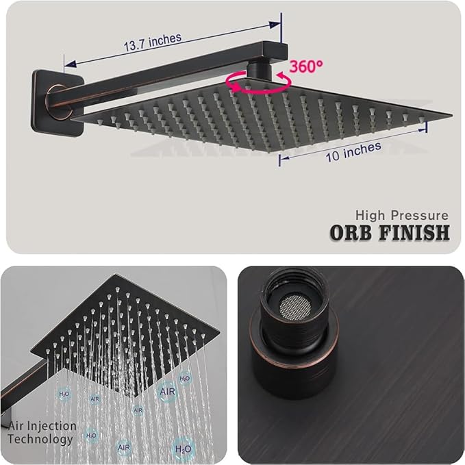 annazom Oil Rubbed Bronze rain Shower Faucet Set Shower System 10 Inches Square Shower Head with Handheld, Waterfall Showerhead, All Metal Shower Faucet Trim Repair Kits (Contain Shower Valve)