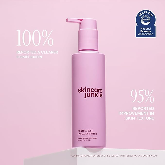 Skincare Junkie Jelly Facial Cleanser, Purifying Gel Cleanser, for Normal to Oily Skin with Hyaluronic Acid, Ceramides, Niacinamide, No Synthetic Fragrance, Dermatologist developed, 6 OZ