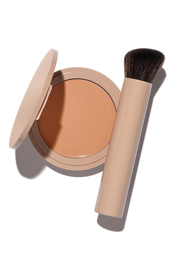 No Makeup Makeup Foundation + Brush Duo, Cream-Balm Formula Conceals, Corrects and Camouflages with Skin-Tone Adaptive Flexshade Technology, Buildable, Long-Lasting, Cruelty-Free, Vegan, Light Medium