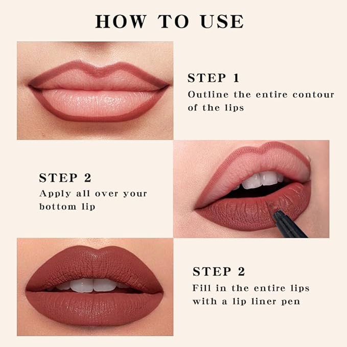 Longwear Liquid Lip Liner, Matte Lip Tint Stain Marker Pen, 2 in1 Liquid Lipstick & Lip Liner Pencil, Long Lasting Waterproof Lip gloss for Women, Fuller Lips Makeup (07+08)