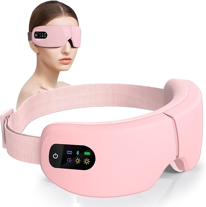 ZZR SEVEN Eye Massager with Heat, 7 Massage Modes, Eye Mask, Birthday Gifts for Women, Men, Friend, Mom and Dad, Sleep Mask for Relax, Migraine Relief, Reduce Strain, Improve Sleep, Pink