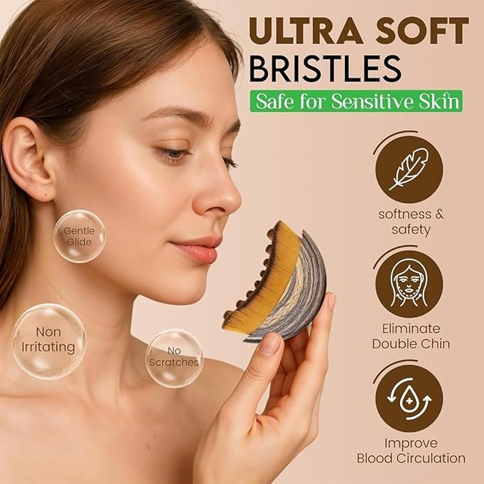 2 PCS Facial Lymphatic Contour Brush – Ergonomic Dry Brush for Face, Jawline & Chin Sculpting, Lymphatic Massage, Skin Lifting, Anti-Puffiness & Glow