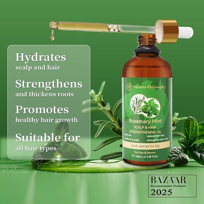 NP NATURES PHILOSOPHY Rosemary Oil for Hair Growth, Hair Growth Oil 3.38 fl oz, Anti-Hair Loss, Quickly Absorbed & Non-Greasy, Aussie Organic Hair Serum for All Hair Types, for Men and Women -100ml | For Hair Growth, Strengthens, Thickens Hair, Scalp Care