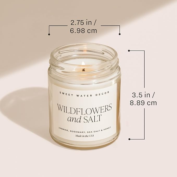 Sweet Water Decor Cashmere and Vanilla Soy Candle - Jasmine, Soft Cashmere, Sandalwood, Vanilla Scented Spring Candle for Home - 9oz Clear Jar with Lid, 40+ Hour Burn Time, Made in The USA