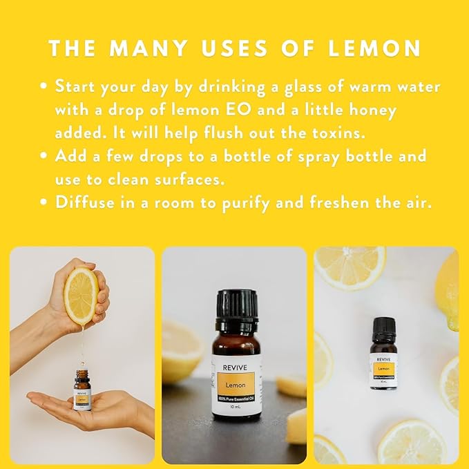 Lemon Essential Oil 120mL by Revive Essential Oils - 100% Pure Therapeutic Grade, for Diffuser, Humidifier, Massage, Aromatherapy, Skin & Hair Care