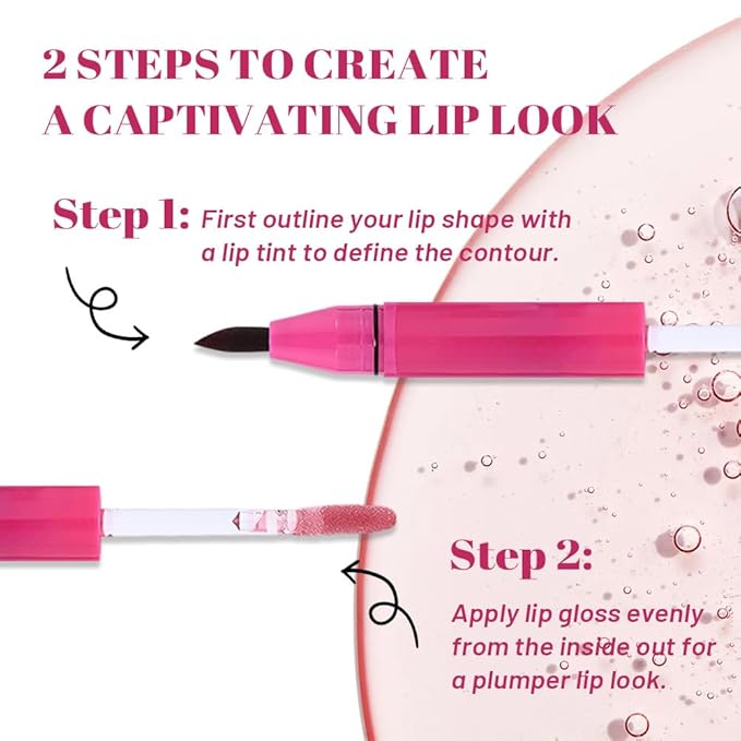 evpct ‌Red Brown Matte Liquid Lipstick Marker Pen Lip Liner Set with Glitter Lip Oil, 2 in 1 Lipgloss Lipstick Long Lasting Waterproof for Women, Longwear Lips Stain 24hr Original Smudge Proof labial