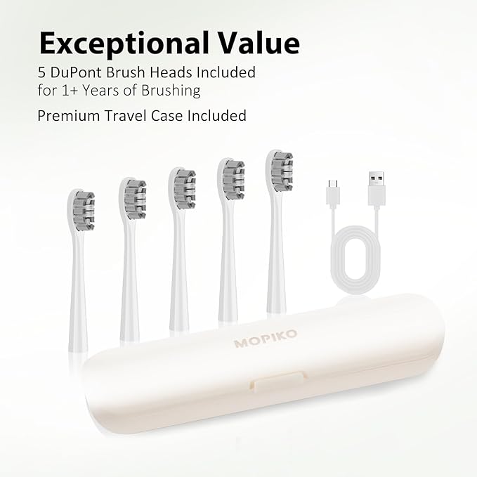 Sonic Electric Toothbrush for Adults - 6 Modes Rechargeable Electric Toothbrush with 4 Replace Brush Heads, Power Sonic Toothbrush with Travel Case, Ideal Gift for Men Women, White