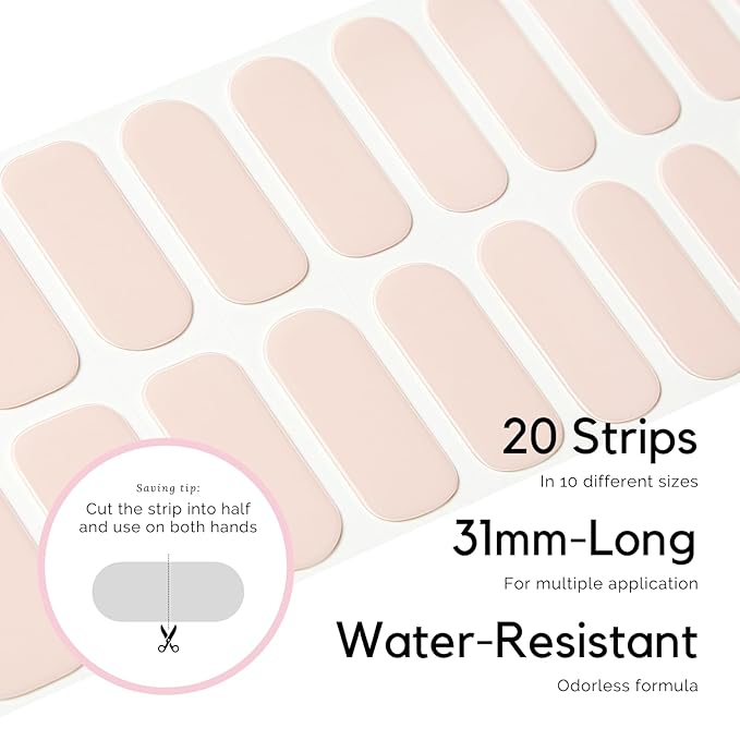NAILOG Semi Cured Gel Nail Strips, 20Pcs Light Cream Gel Nail Stickers, Salon Quality Easy Apply & Remove Works with Any UV/LED Nail Lamps, White Gardenia
