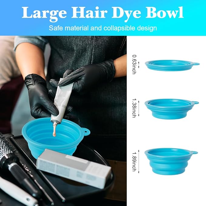 Hair Dye Color Brush and Bowl Set, Color Bowl Brushes Tool Mixing Bowl Kit Tint Comb for Hair Tint Dying Coloring Applicator (Light Blue&Clear)