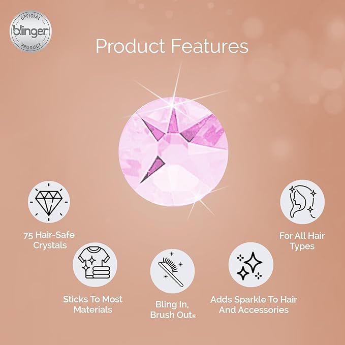 blinger® Shimmer Crystal Refill Pack – as seen on Shark Tank | 5 Discs – 75 Precision-Cut Glass Crystals | Hair-Safe Accessories | Styling Tool Not Included| Rose 4 mm