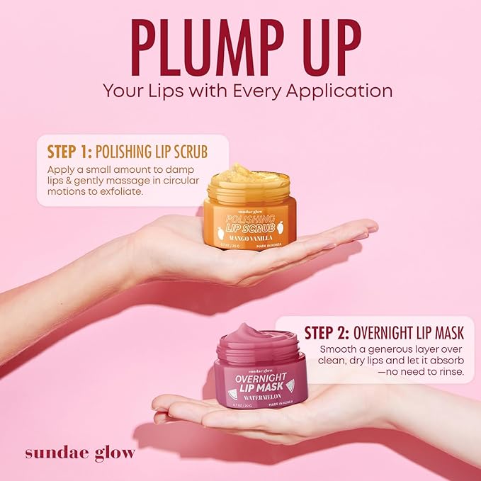 Sundae Glow Lip Mask & Scrub – Watermelon, Mango & Vanilla – Hydrates, Exfoliates, Softens & Repairs Dry, Cracked Lips – Dermatologist Tested, Korean Skin Care – Vegan, Clean Beauty – Duo Pack