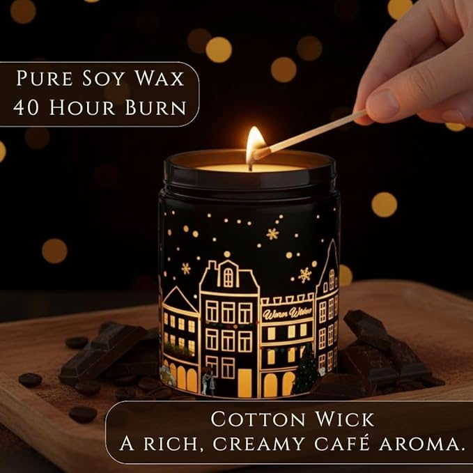 Coffee Chocolate Scented Candle (Black Jar), 40-Hour Burn, Dual Light Glow, Premium Soy Wax, Rich Café Aroma Candle for Bedroom & Bathroom, Holiday Gift – 7oz (200g)