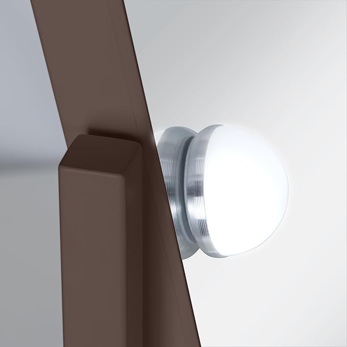 Zadro Scalloped Edge Hollywood LED Vanity Mirror, 12 Dimmable Bulbs, 3 Color Temperatures, 360° Rotation, Angle-Adjustable Tilt, USB-C Plug-in, Large 12" x 19", 1X Viewing Area (Chocolate)