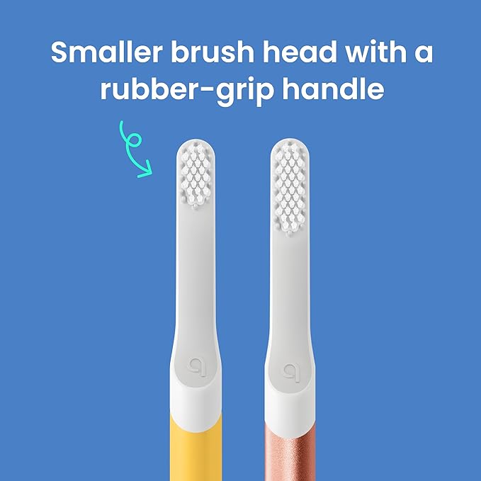 Quip Sonic Toothbrush for Kids with Timer - Includes Extra Brush Head and Travel Cover Mount - Electric, Soft Bristle Refill Head, Plastic Handle, 3 Month Battery Life - Spark Yellow