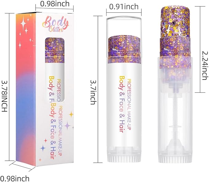 Body Glitter Stick for Face, Body & Hair - Red & Silver/Brown Chunky Sparkle Glitter, 2 Pack | Long Lasting Party Makeup for Festival, Rave, Concert & Cosplay