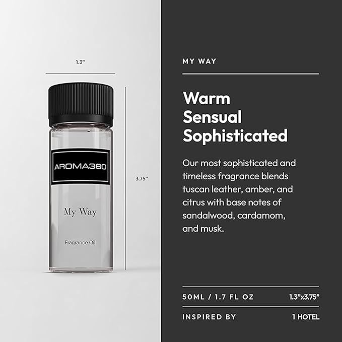 Aroma360 - My Way Fragrance Oil Blend - Hotel Inspired for Luxury Essential Oil Diffusers - Aromatherapy Scent Diffuser - Lush Sandalwood, Warm Cedar, and Delicate Florals - 50ML