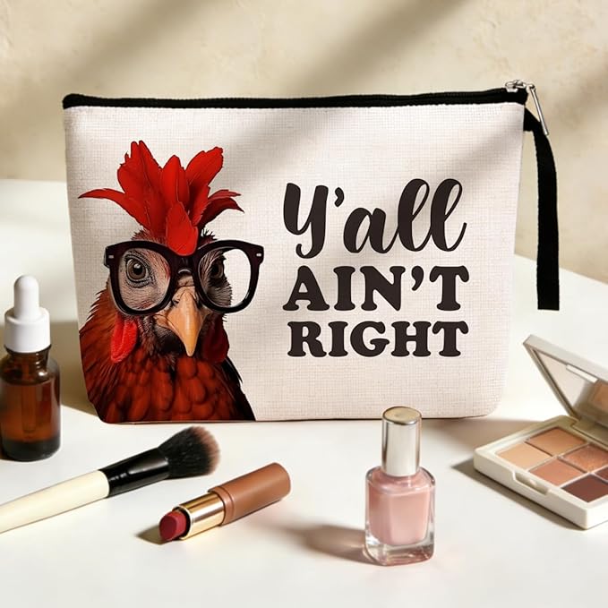 Funny Chicken Gift Chicken Lover Gifts Cosmetic Bag Chicken Lady Gifts Country Makeup Bag for Women Wife Farm Gifts Chicken Themed Gifts Chicken Stuff Chicken Mom Gifts Travel Bag Bachelorette Party