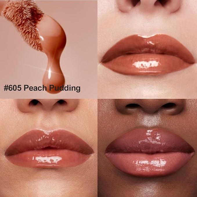 Apricot Nude Hydrating Lip Gloss Tint – High Shine Moisturizing Non-Sticky Lip Glaze, Long-Lasting Natural Nude Lip Color, Glossy Plumping Lip Tint for Daily Makeup & Soft Smooth Lips, 605#