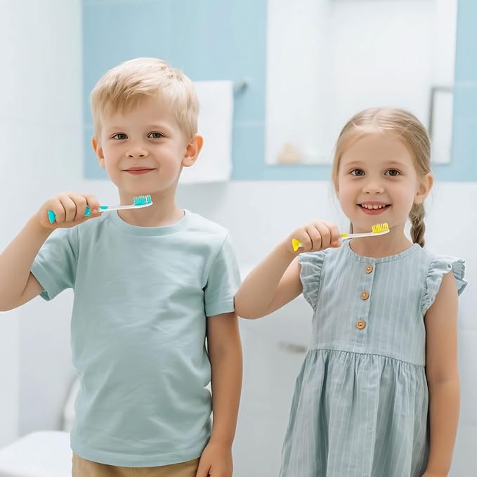 Toothbrushes for Kids In Bulk, Individually Wrapped Disposable Toothbrush Cute Manual Soft Bristles Children Toothbrush With Cover Suction Cup Toddler Toiletries Set for Home/School/Travel (200 Pack)