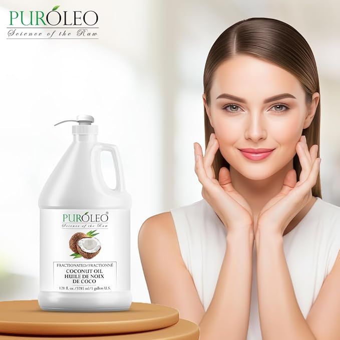 PUROLEO Fractionated Coconut Oil 128 Fl Oz/3784 ML (Packed in Canada) 100% Natural and odorless Moisturizer & Carrier Oil l Hair Skin Body, Aromatherapy, Massage, Makeup Remover