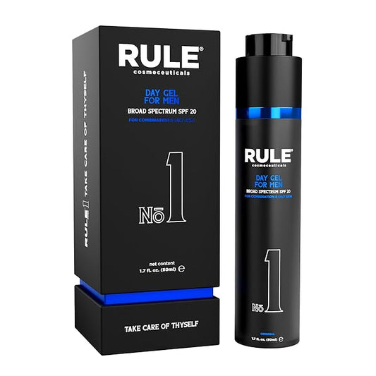 RULE COSMECEUTICALS No.1 Day Gel for Men, 10-in-1 Anti-Aging Face Moisturizer to Reduce Wrinkles, SPF 20, Collagen, Vitamins B, C & E - Combination & Oily Skin - Original, 50 mL