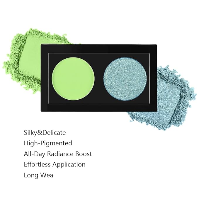 Duo Eye Shadow Powder，Green Matte&Blue Glitter Eyeshadow Makeup Palette，Neutral Shades Eyeshadow Palette for Woman Daily Eyes Looks，Highly Pigmented，Smooth, Blendable，sombras de ojos, Cruelty-Free 09