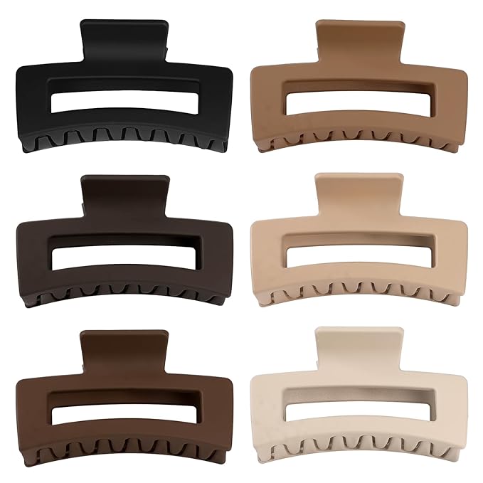 3.5 Inch Medium Hair Claw Clips 6 Pack Hair Clips for Women Square Rectangle Claw for Hair Banana Jaw Clips Hair Accessories for Girls -Coffee Brown