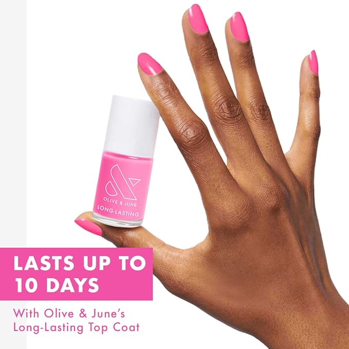 Olive & June Long Lasting Nail Polish | Valentine's Day | Gel-Like Finish No Lamp Needed | Lasts up to 10 days | Salon-Quality 15-Free Vegan Cruelty-Free Chip-Resistant | Grateful & Kind Pure Pink