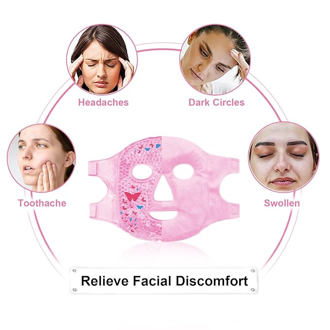 CONBELLA 2PCS Cold Face Eye Masks Ice Face Mask Hot Cold Compress for Dark Circles, Puffiness, Migraines, Headache, Stress, Redness, Cooling Face Masks for Women Man, Skin Care