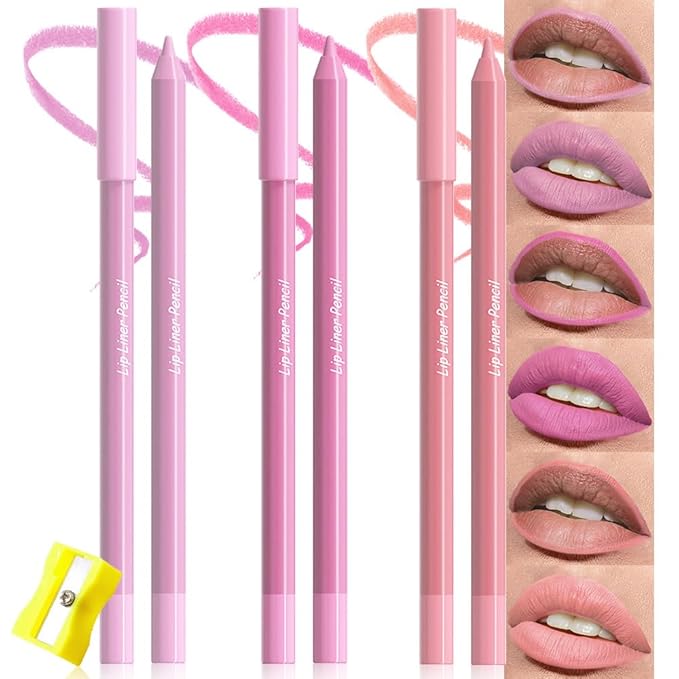 evpct 3Pcs Violet Rose Nude Pink Matte Long Lasting Wear Lip Liner Pencils Makeup Set for Shaping & Sculpting Lips, No Transfer Waterproof Pigmented Lip Liner Crayon lipliners Lipstick Pencil 14+16+18